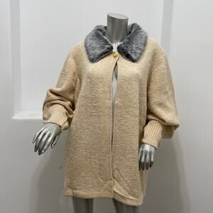 Vintage 90's Side Effects Beige  Knit Sweater Cardigan  Open Front  Size XL